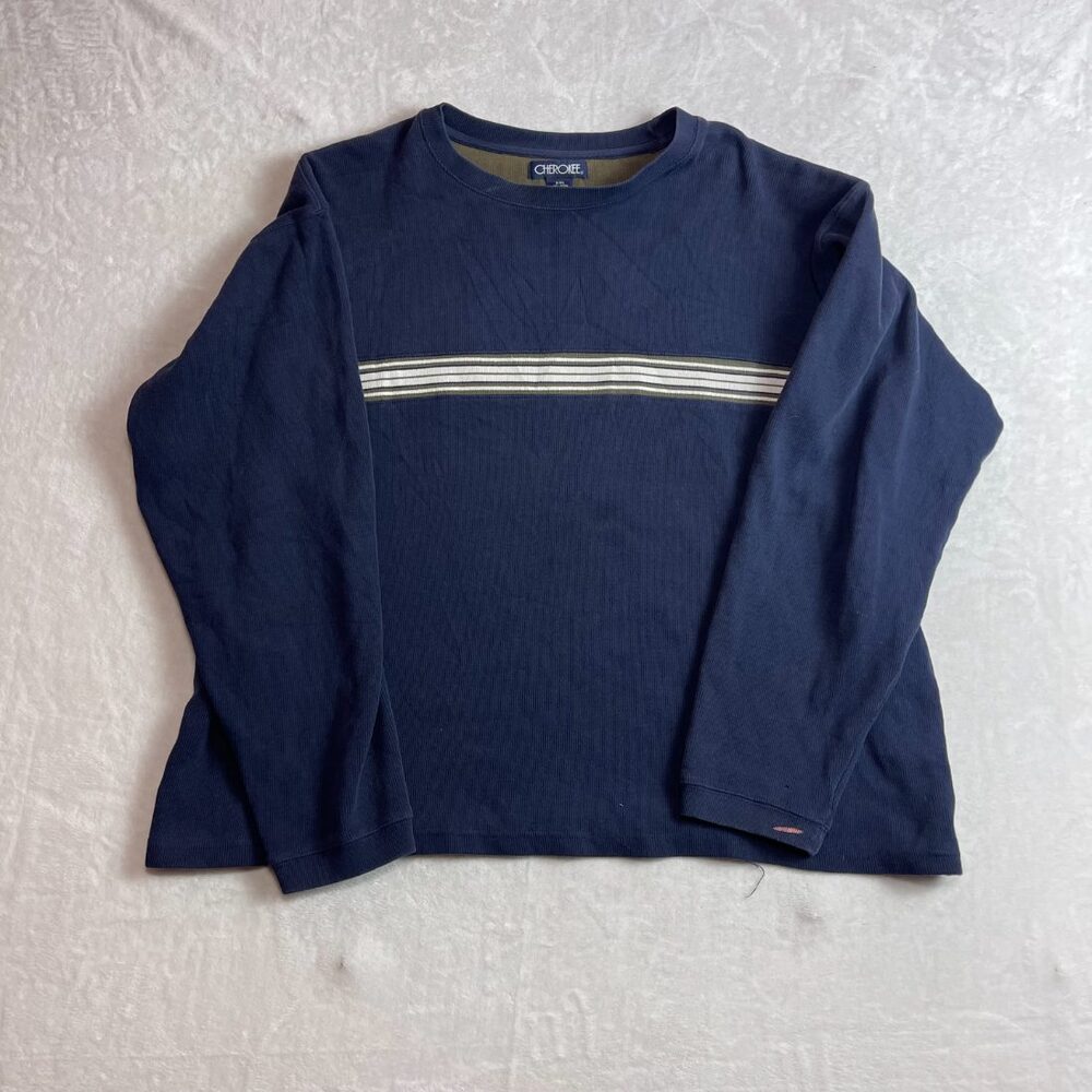 Cherokee Men's Navy Blue Striped Long Sleeve T-Shirt Size XXL Cotton